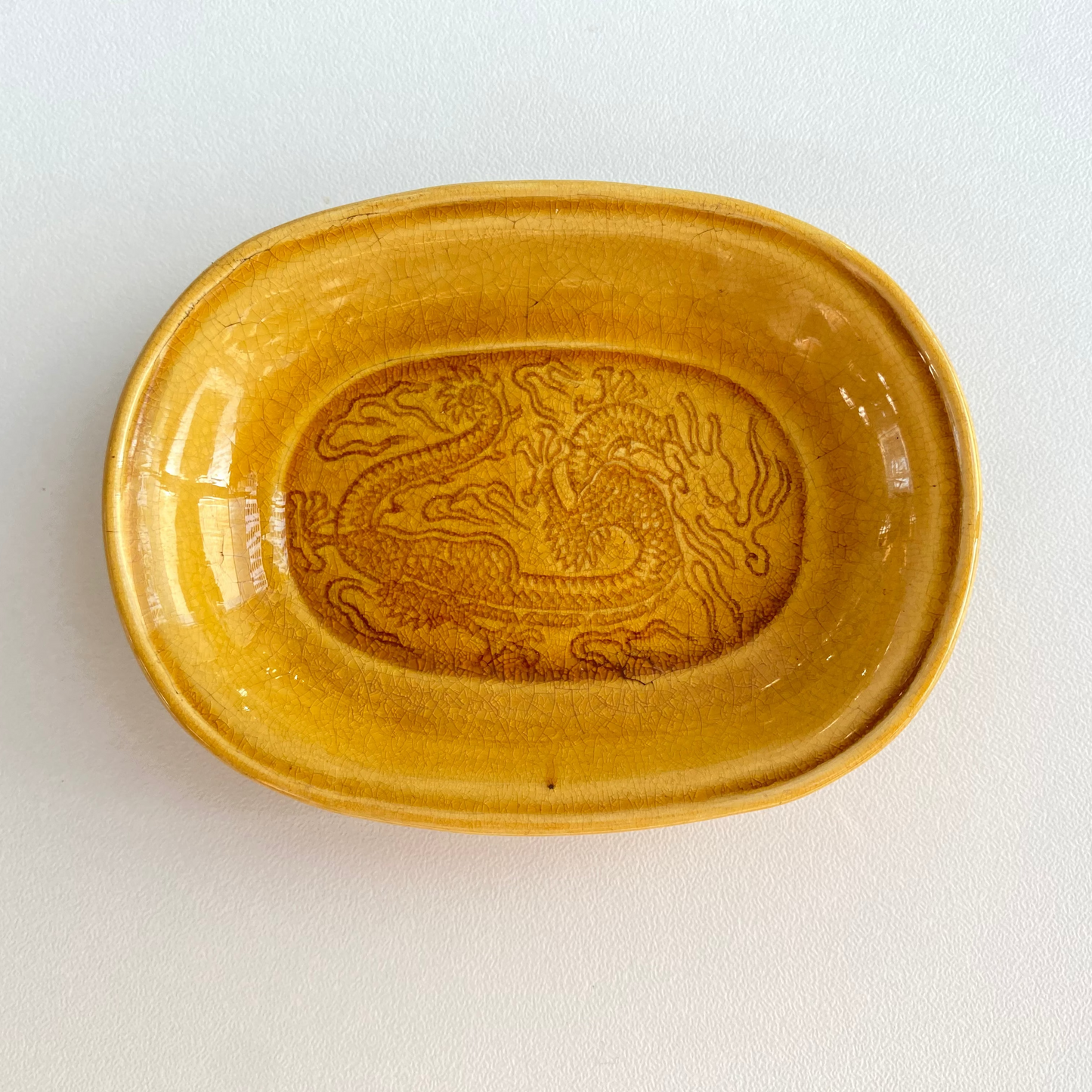 Antique Awaji Minpei Ware Dragon Small Oval Dish (淡路 珉平焼) 1001