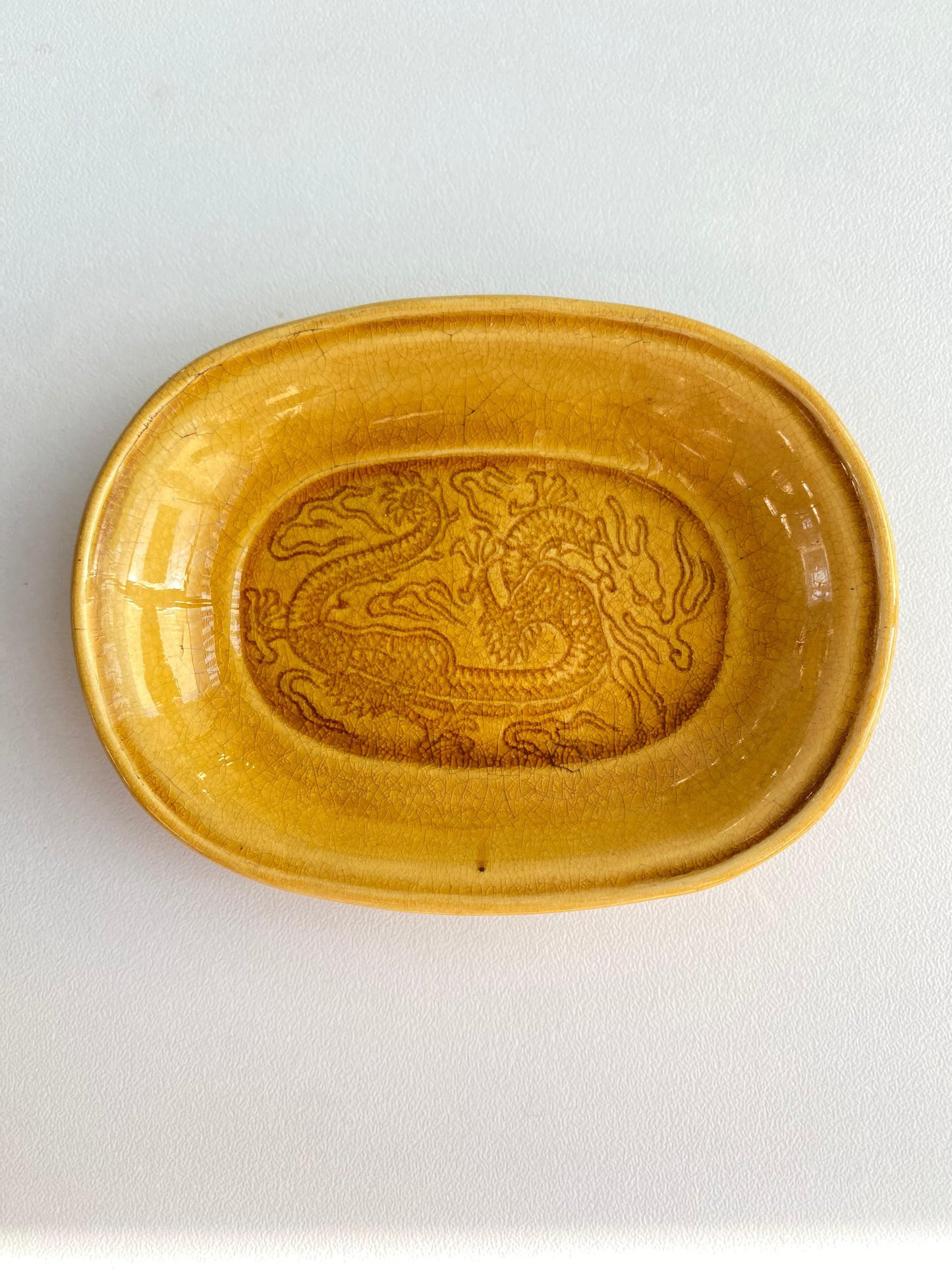Antique Awaji Minpei Ware Dragon Small Oval Dish (淡路 珉平焼) 1001