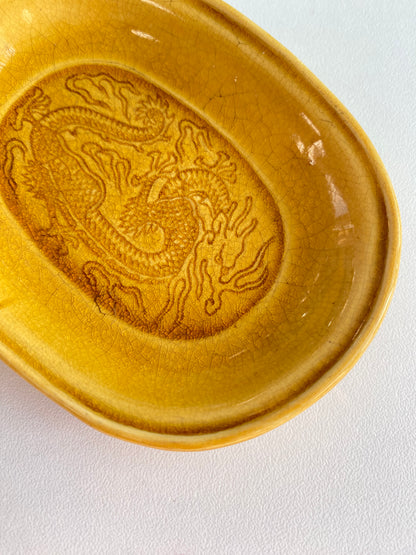 Antique Awaji Minpei Ware Dragon Small Oval Dish (淡路 珉平焼) 1001