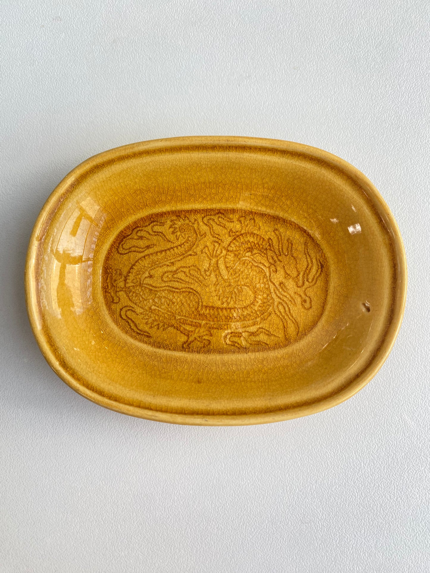 Antique Awaji Minpei Ware Dragon Small Oval Dish (淡路 珉平焼) 1002