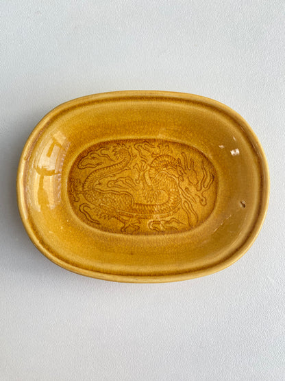Antique Awaji Minpei Ware Dragon Small Oval Dish (淡路 珉平焼) 1002