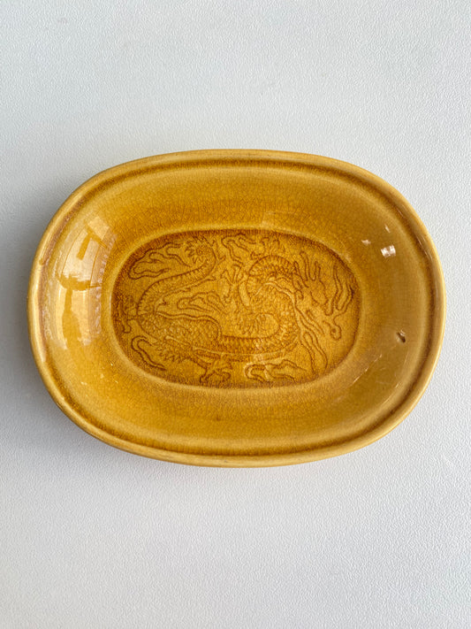 Antique Awaji Minpei Ware Dragon Small Oval Dish (淡路 珉平焼) 1002