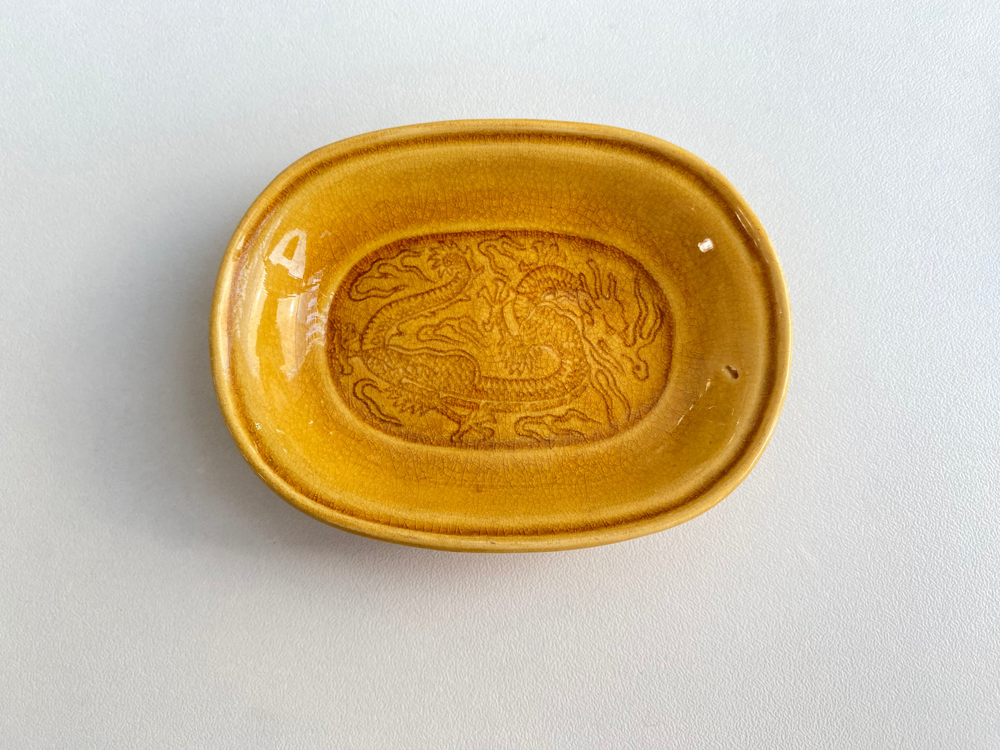 Antique Awaji Minpei Ware Dragon Small Oval Dish (淡路 珉平焼) 1002