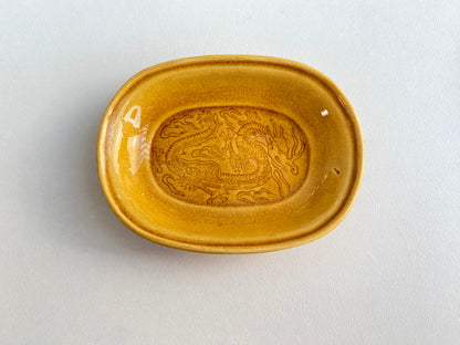 Antique Awaji Minpei Ware Dragon Small Oval Dish (淡路 珉平焼) 1002