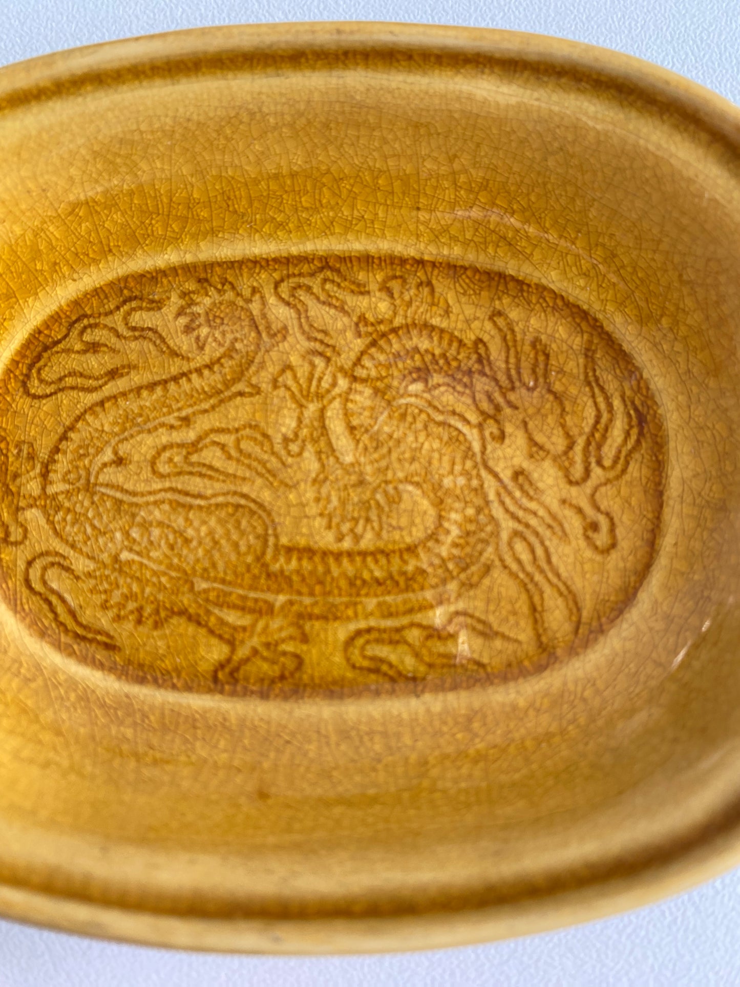 Antique Awaji Minpei Ware Dragon Small Oval Dish (淡路 珉平焼) 1002