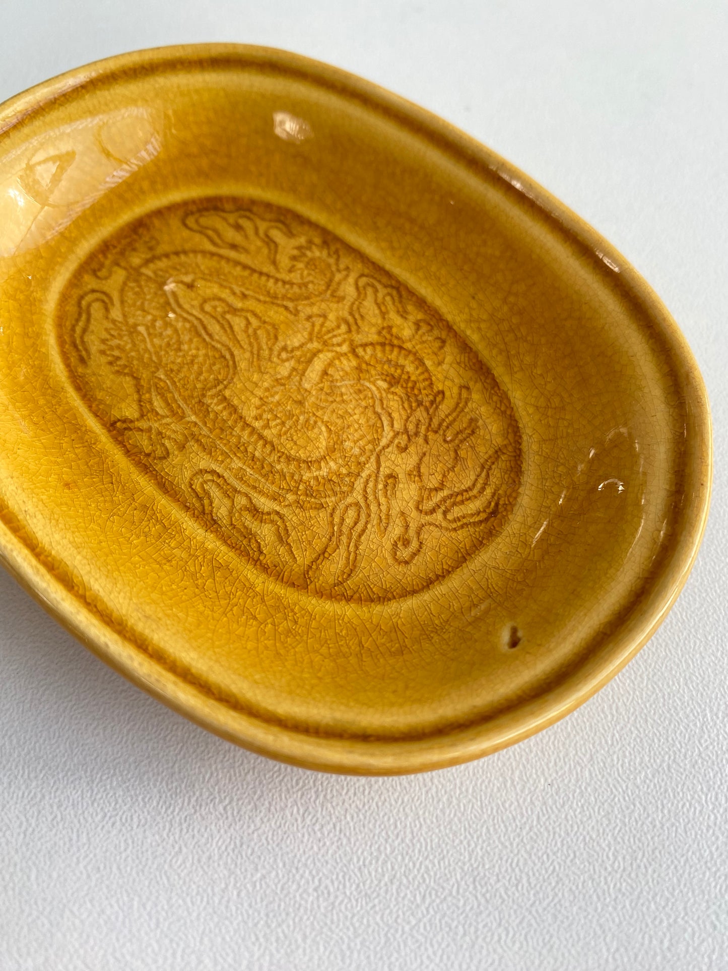 Antique Awaji Minpei Ware Dragon Small Oval Dish (淡路 珉平焼) 1002