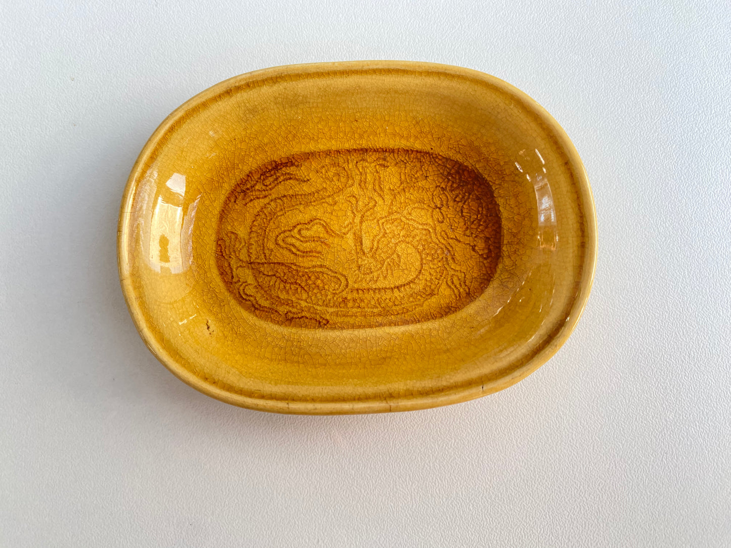 Antique Awaji Minpei Ware Dragon Small Oval Dish (淡路 珉平焼) 1003