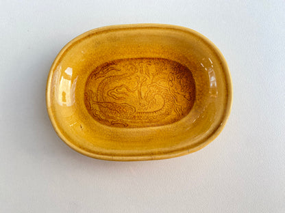 Antique Awaji Minpei Ware Dragon Small Oval Dish (淡路 珉平焼) 1003