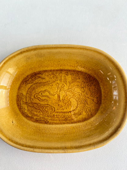 Antique Awaji Minpei Ware Dragon Small Oval Dish (淡路 珉平焼) 1003