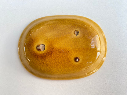 Antique Awaji Minpei Ware Dragon Small Oval Dish (淡路 珉平焼) 1003