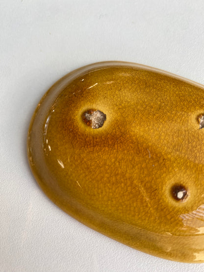 Antique Awaji Minpei Ware Dragon Small Oval Dish (淡路 珉平焼) 1003