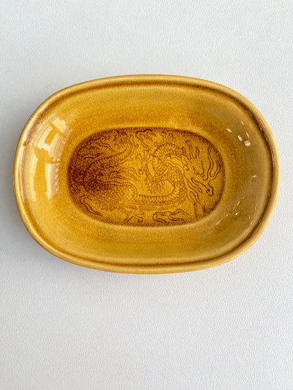 Antique Awaji Minpei Ware Dragon Small Oval Dish (淡路 珉平焼) 1004