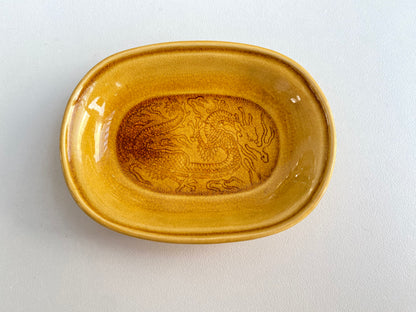 Antique Awaji Minpei Ware Dragon Small Oval Dish (淡路 珉平焼) 1004