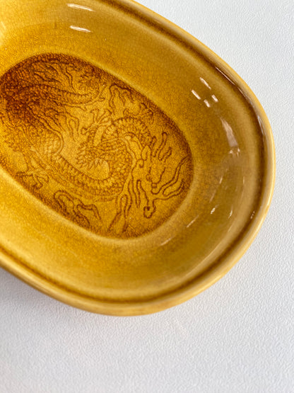 Antique Awaji Minpei Ware Dragon Small Oval Dish (淡路 珉平焼) 1004