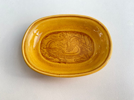 Antique Awaji Minpei Ware Dragon Small Oval Dish (淡路 珉平焼) 1005
