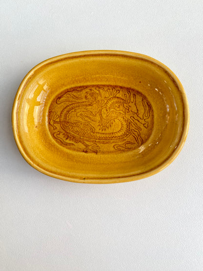 Antique Awaji Minpei Ware Dragon Small Oval Dish (淡路 珉平焼) 1005