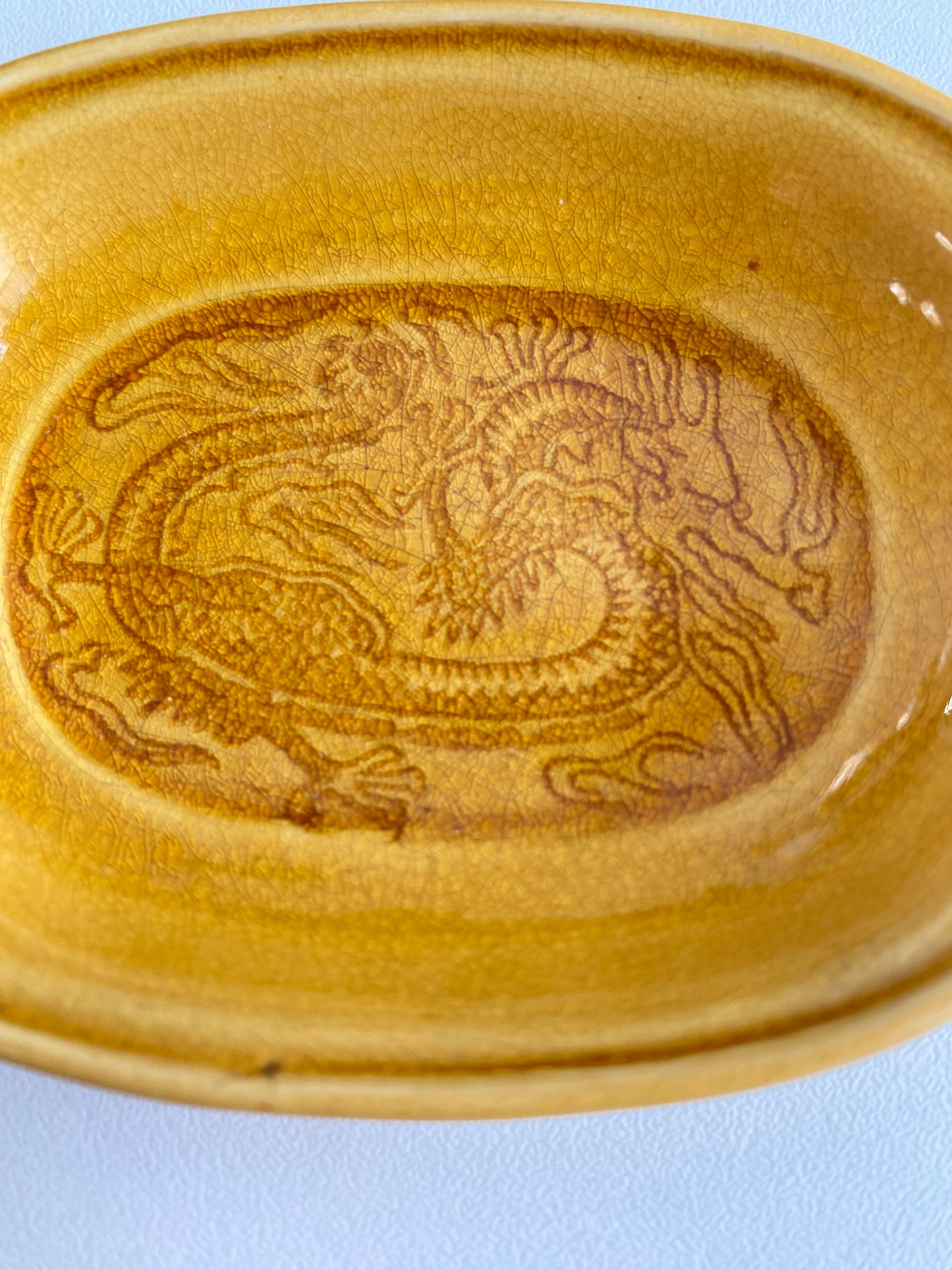 Antique Awaji Minpei Ware Dragon Small Oval Dish (淡路 珉平焼) 1005