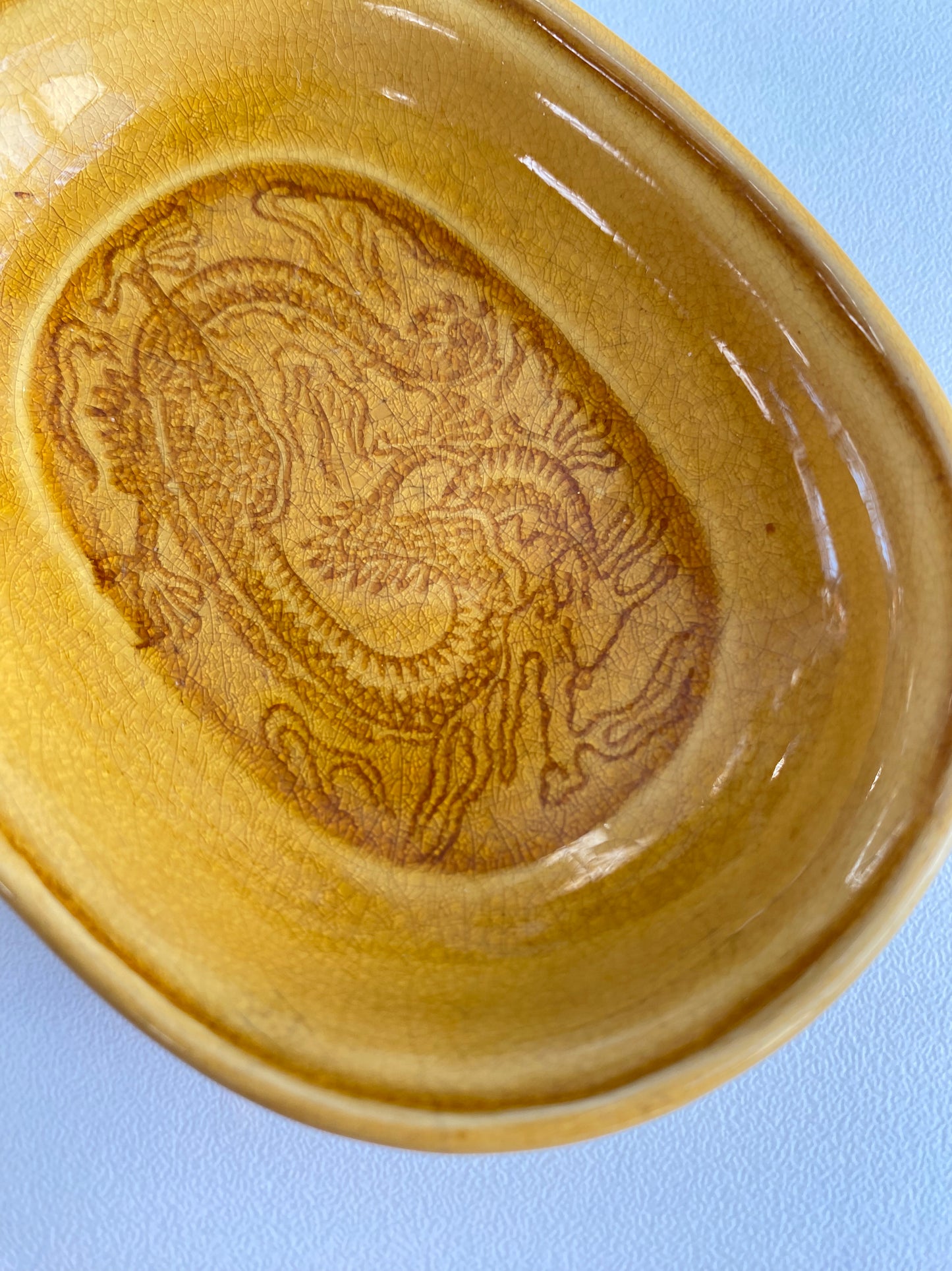 Antique Awaji Minpei Ware Dragon Small Oval Dish (淡路 珉平焼) 1005