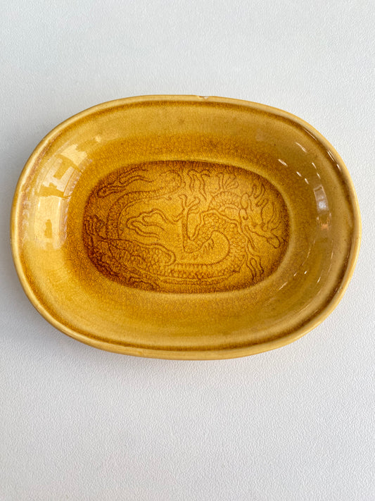 Antique Awaji Minpei Ware Dragon Small Oval Dish (淡路 珉平焼) 1006