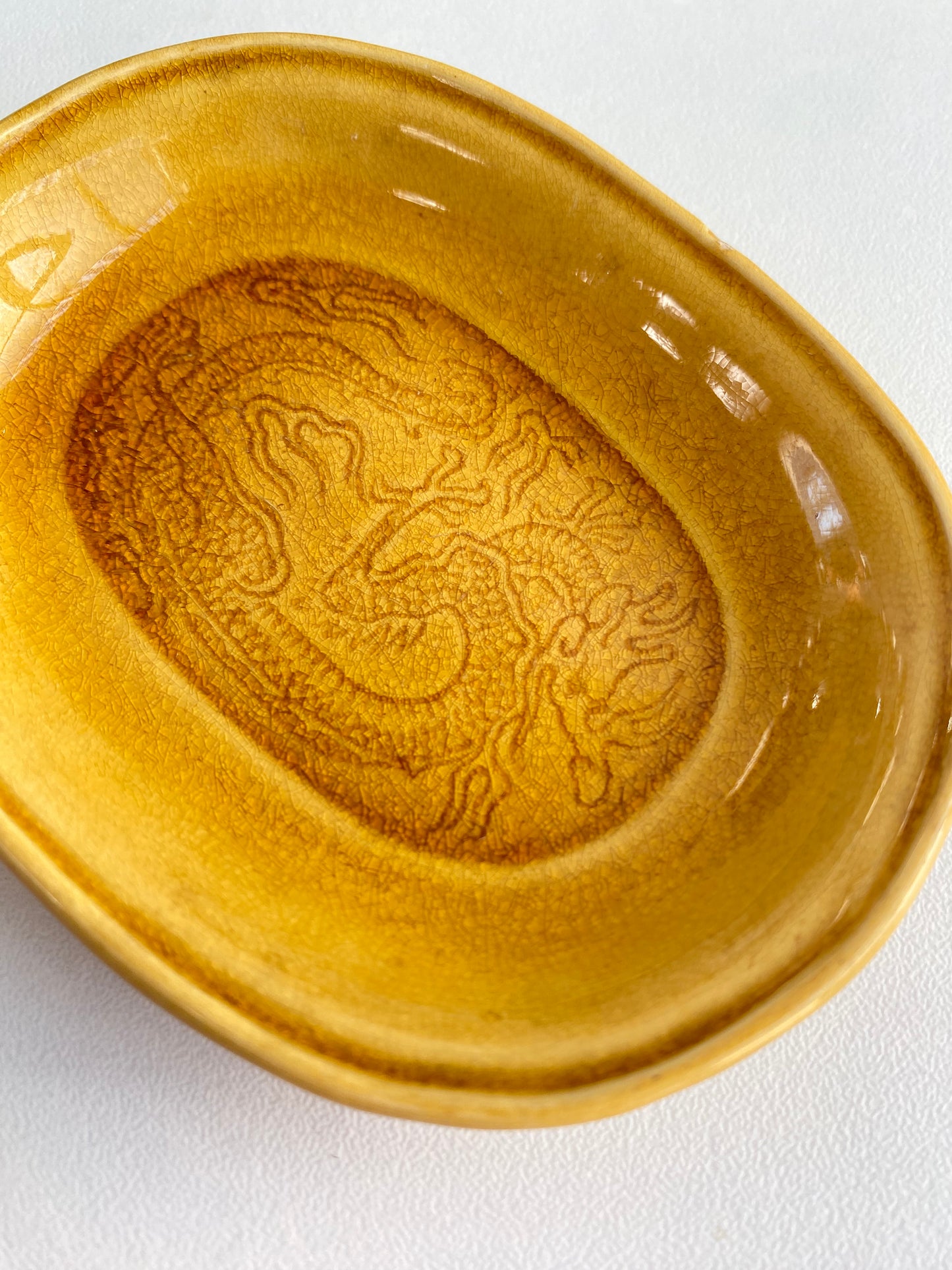 Antique Awaji Minpei Ware Dragon Small Oval Dish (淡路 珉平焼) 1006
