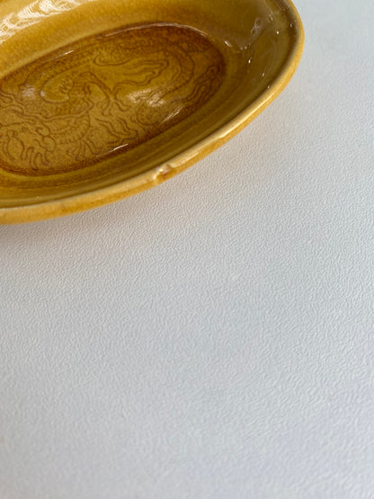 Antique Awaji Minpei Ware Dragon Small Oval Dish (淡路 珉平焼) 1006